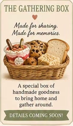The Gathering Box - a curated bundle of homemade desserts including a dessert bucket, rice krispie treat, s'mores cookie and sandwich bread